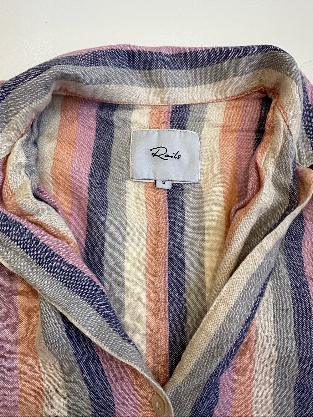 Rails Marley Top Mandalay Stripe Women Size S Button Down Tie Front Linen Rayon - Picture 8 of 11